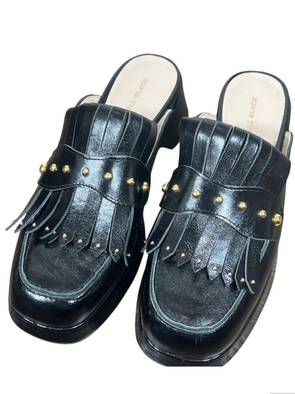 ALL BLACK FOOTWEAR Kiltie Stud Mule Black Leather Sz 40 US Sz 9.5 EUC